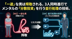 「一途」な男は搾取される。3人同時進行でメンタルの「分散投資」を行う並行処理の技術。